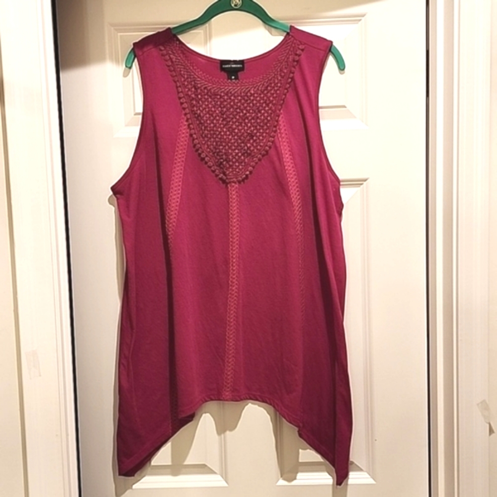 Karen Brooks magenta knit tank top with lace front